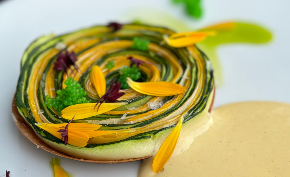 Courgette, sabayon moutardé et tobiko